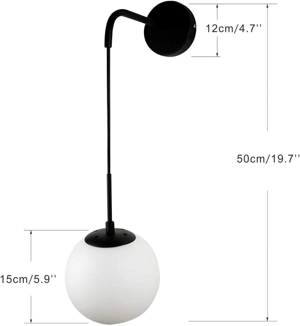 Up To 60% OFF BOKT Mid Century Modern Wall Lamp Minimalist Adjustable Bedside Wall Lamp Ball Glass Fixture Reading Lamp (Black Body+ White Shade)