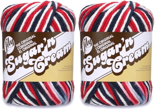 Image of Lily Sugar 'N Cream The Original Ombre Yarn, 2oz, Gauge 4 Medium, 100% Cotton, Red White Blue - Machine Wash & Dry (Pack of 2)