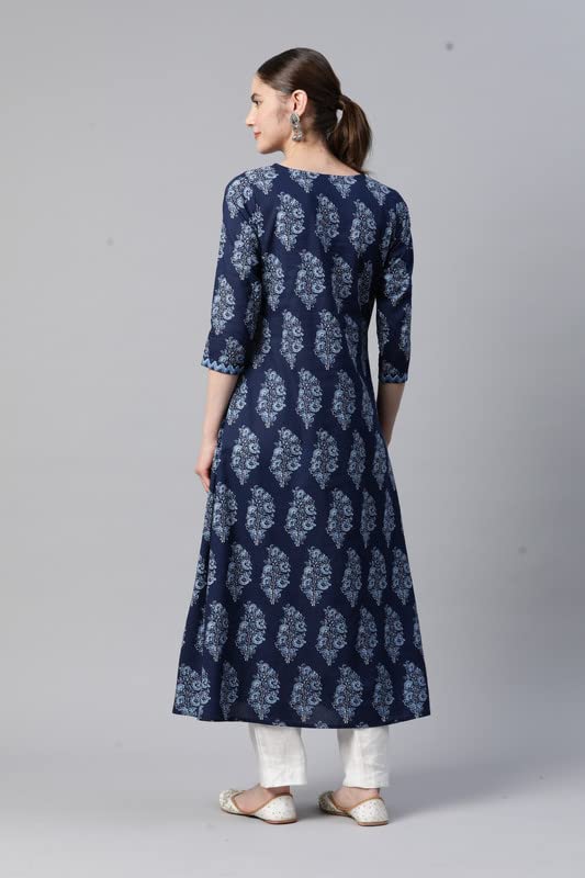 Image of Vbuyz Women's Paisley Print with Embroidery A-line Cotton Stitched Kurta