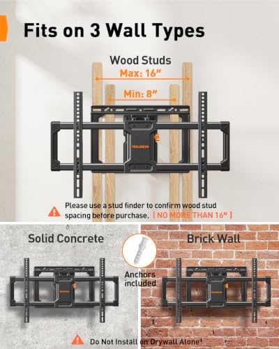 Image of Perlegear UL Listed Full Motion TV Wall Mount for 42-90 inch TVs up to 132lbs