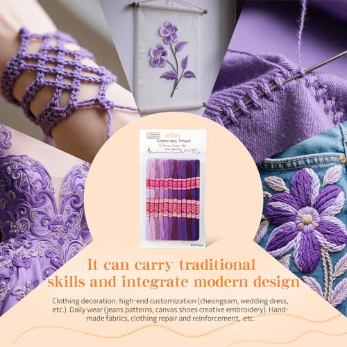 Image of 12 Skeins Embroidery Floss, 105 Yards Purple Embroidery Thread