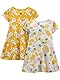 Simple Joys by Carter’s Baby Mädchen Short-Sleeve and Sleeveless Dress Sets, Pack of 2 Lässiges Kleid, Grau Ananas/Senfgelb Blumen, 12 Monate (2er Pack)