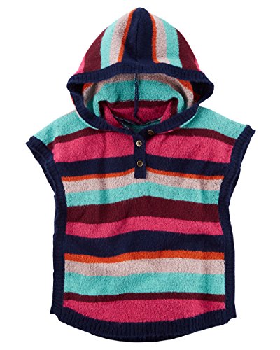 Carters Little Girls Striped Pullover Button Front Hooded Poncho Sweater (4)