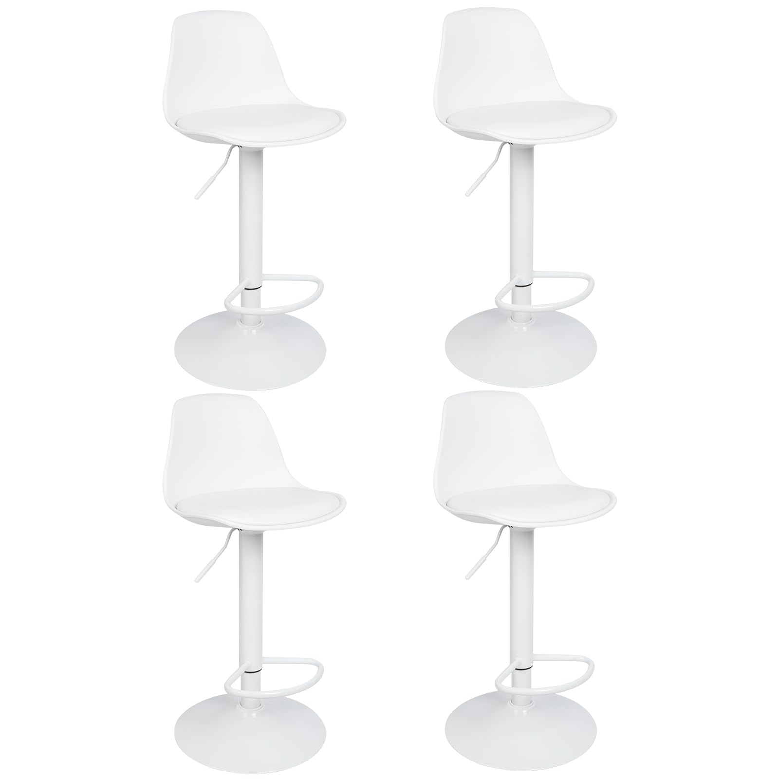 HUOLE Sgabello da Bar Moderno Sgabello Alto con schienale in Simipelle Sedia Alta da Cucina Regolabile Girevole (4pc-B bianco puro)