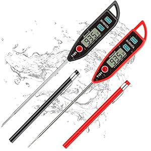 BOMATA 2 Pack Waterproof IPX7 Meat Thermometer Instant Read Food Thermometer with Long Probe for Water, Liquid, Kitchen Cooking, Grill,BBQ ! T101 X 2 Pcs (Black & Red)