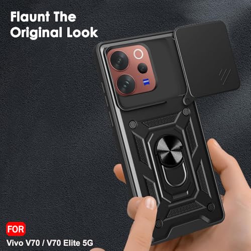 Image of TheGiftKart Tough Armor Bumper Back Cover Case for Vivo V70 / V70 Elite 5G | Kickstand & Ring Holder | 360 Degree Protection Vivo V70 Back Cover (PC & TPU, Rotating Camera Cover, Black)