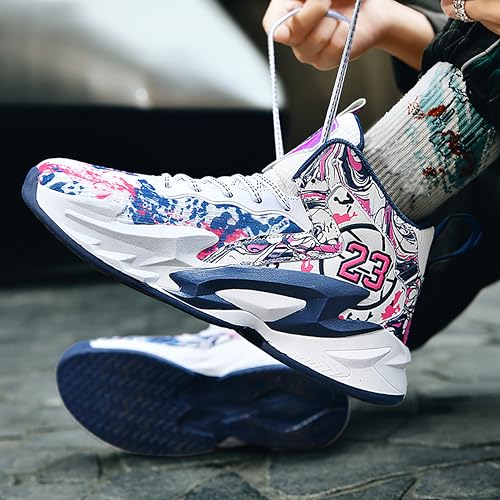 Image of Men's High-Top Basketball Shoes Anti-Slip and Wear-Resistant Soles Running Shoes Graffiti Design Fashionable Sports Shoes