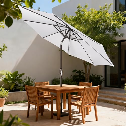 Image of Blissun 9' Outdoor Patio Umbrella, Outdoor Table Umbrella, Yard Umbrella, Market Umbrella with 8 Sturdy Ribs, Push Button Tilt and Crank