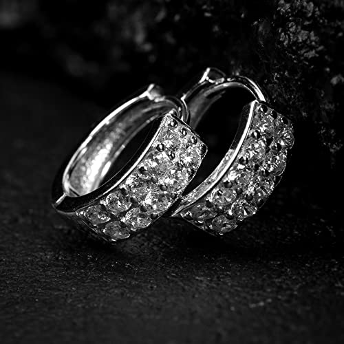 Two Row Iced Shiny 5A Cz Trendy Classic White Gold Plated 925 Sterling Silver Unisex Ice Out 12mm Hoops Hypoallergenic Huggie Hoop Earrings For Men Women Jewelry3