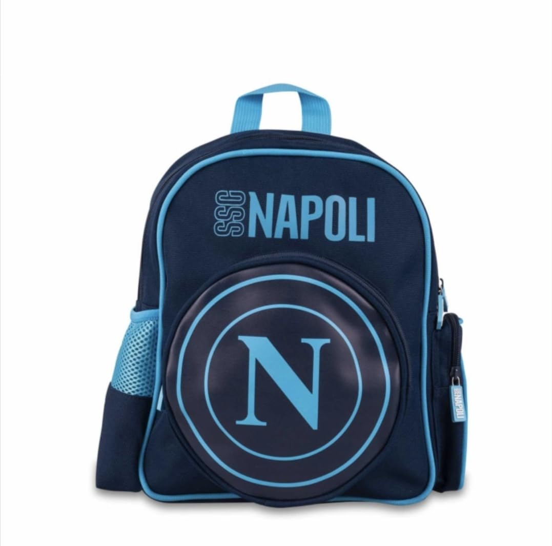 Colourbook - Zaino Asilo SSC Napoli, Spallacci Regolabili, Puller in Silicone, Dimensioni 25x17x10, Licenza Ufficiale, Tasca per Bottiglia, Azzurro