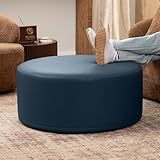 Jaxx Candler Round Couch Ottoman – Oversized Giant Coffee Table Ottoman - Versatile Firm Foam Construction - Kid Safe with Removable Cover, 36”, Premium Faux Leather, Oxford Blue