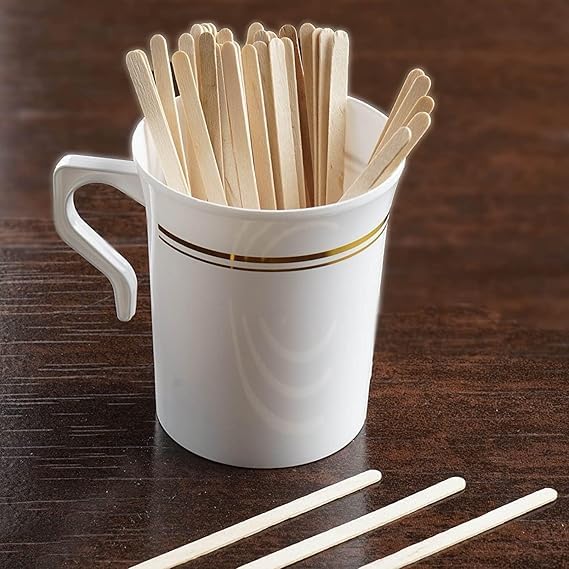 Image of [Pack of 250, 14cm] Coffee Stirrer Sticks | Disposable Wooden Stir Sticks | Ideal for Hot and Cold Beverages