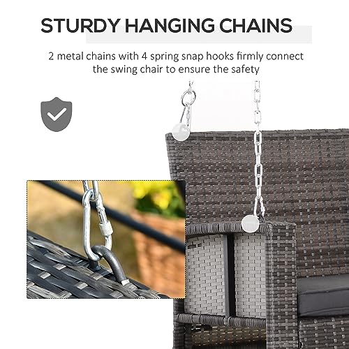 Outsunny 2 Person Wicker Hanging Swing Bench, Front Porch Swing Outdoor Chair With Cushions 550 Lbs. Weight Capacity For Backyard, Garden, Grey #TOP5