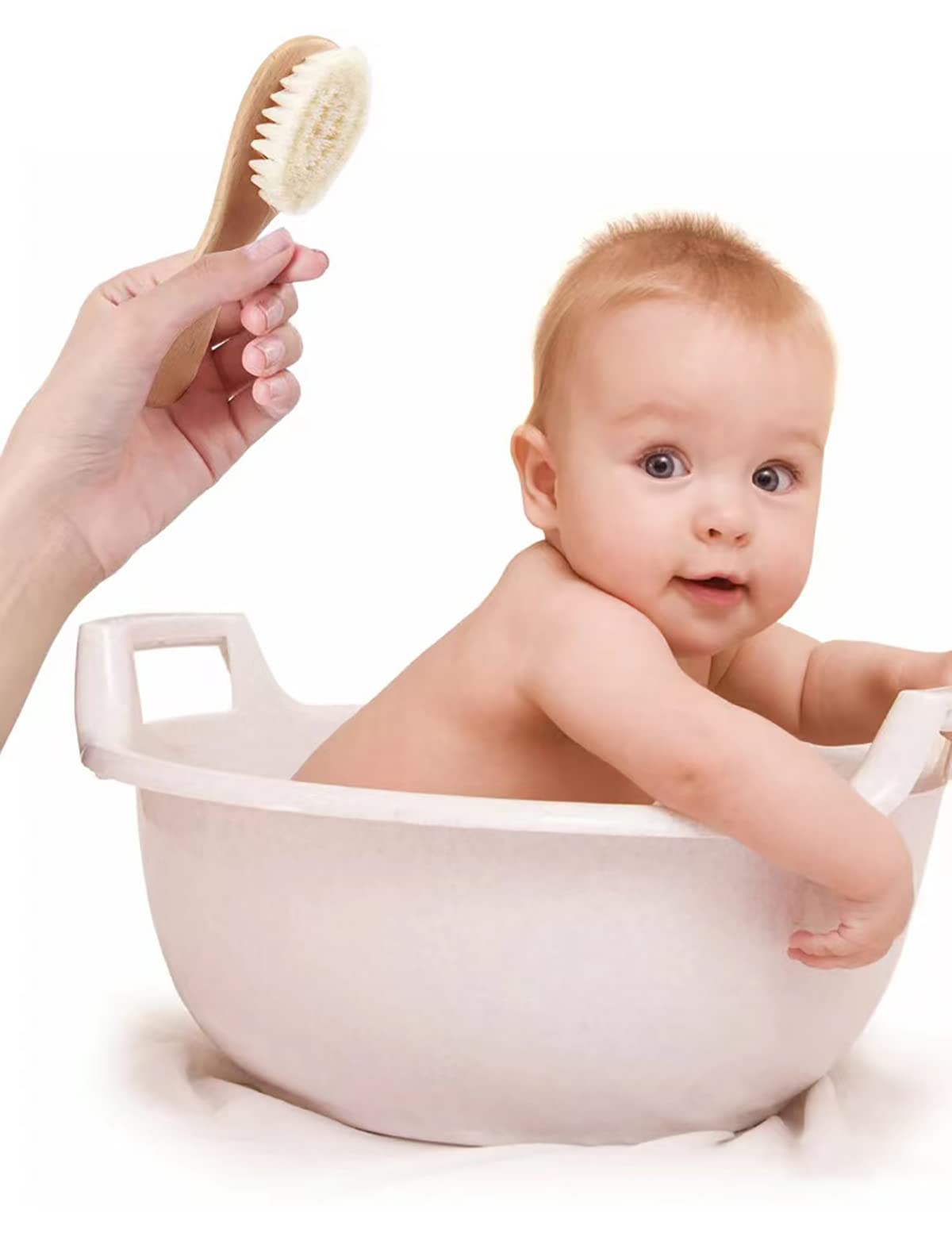 Brosse à cheveux pour bébé avec manche en bois et poils de chèvre super doux pour nouveau-nés et tout-petits, marron