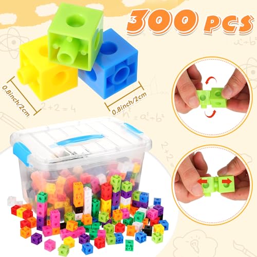 Image of Jenaai 300 Pcs Linking Cubes with Storage Container Counting Cubes, Colorful Plastic Counting Block, Math Manipulatives Classroom Learning Supplies for Preschool Kindergarten(Blue)