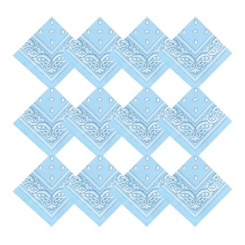 Pistha 12 Pack Bandanas for Women Men Cowboy Bandana Handkerchief Headband Face Mask Bulk for Party Costume (12 Sky Blue)