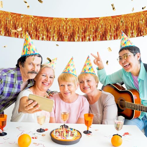 Image of 5 Pack 10 Feet Orange Foil Fringe Garland Tinsel Streamers for Parade Float Metallic Tinsel Fringe Banner for Birthday Party Decor Halloween Christmas Decoration (Orange)