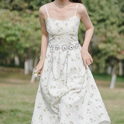 EVKILKJS Western Chain Belt for Women Sliver Cowgirl Metal Round Waist Chain Belt for Dresses Bridal Wedding Country Concert Outfit Bling Rhinestone Chain Belts2
