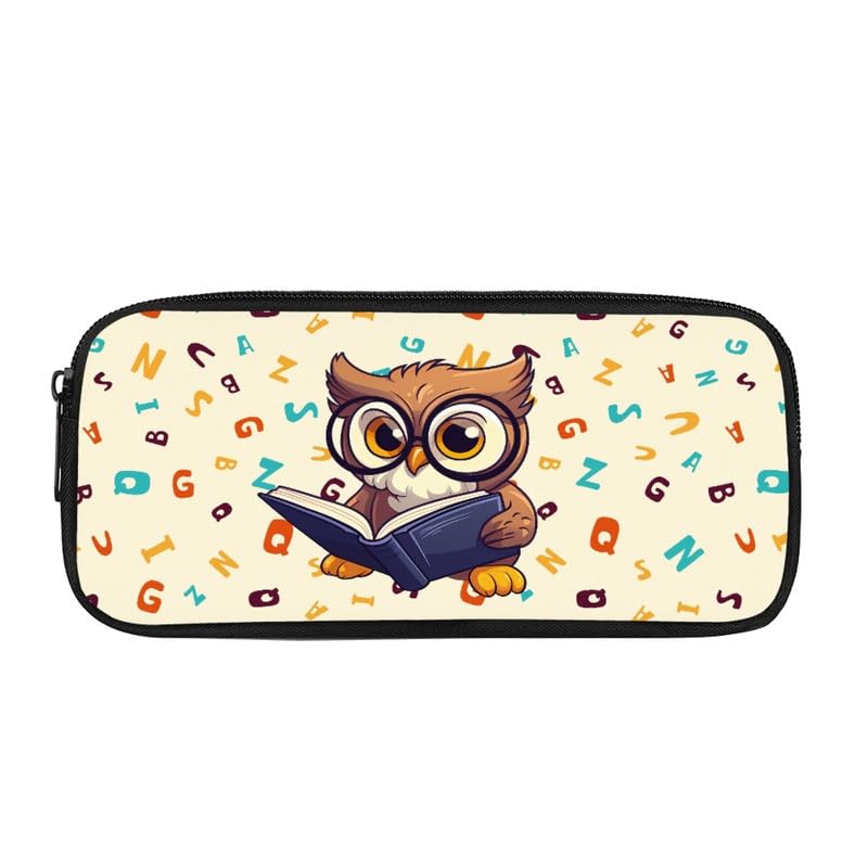 Kuiaobaty Cartoon Owl Print Pencil Case Kids Pen Box, Cute Birds School Pencil Pouch Colorful Alphabet Pattern Pen Bag Zipper — image 1
