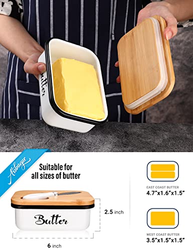 Aisbugur Butter Dish With Lid,Butter Dish For Countertop,Aisbugur Metal Butter Keeper With Stainless Steel Multipurpose Butter Knife,Large Butter Container With Silicone Home Decor Kitchen Gift White thumb #1