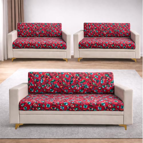 Image of Homerz Premium 7 (3+2+2) Seater with Back 2 Seater Velvet Sofa Panel Cover with Digital Prints | Anti-Slip Backing (Lalbagh, 7 (3+2+2) Seater with Back)