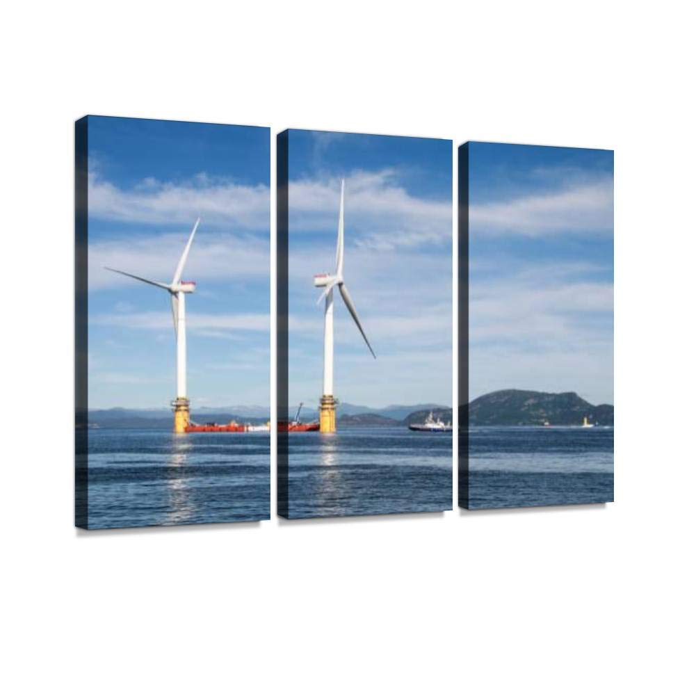 stord, norway june 27, 2017 two of five floating wind turbines being Wall Artwork Exclusive Photography Vintage Abstract Paintings Print on Canvas Home Decor Wall Art 3 Panels Framed Ready to Hang