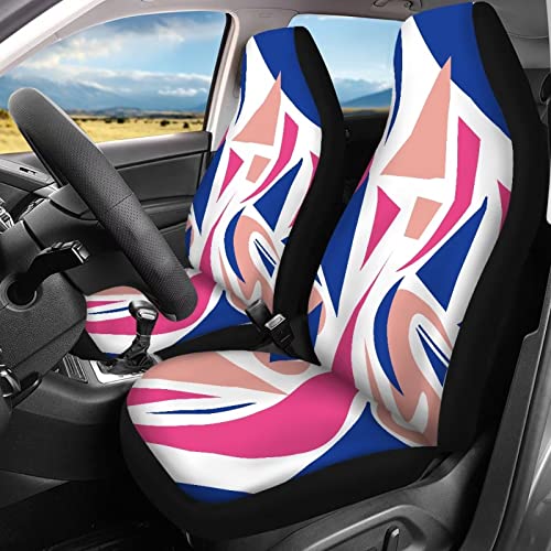 Image of Modysero Geometry Print Pink Car Seat Cover Full Set Soft Durable Elastic All Season Car Seat Protector Cute Comfortable Automotive Interior Accessories for Women Universal Fit All Cars Truck