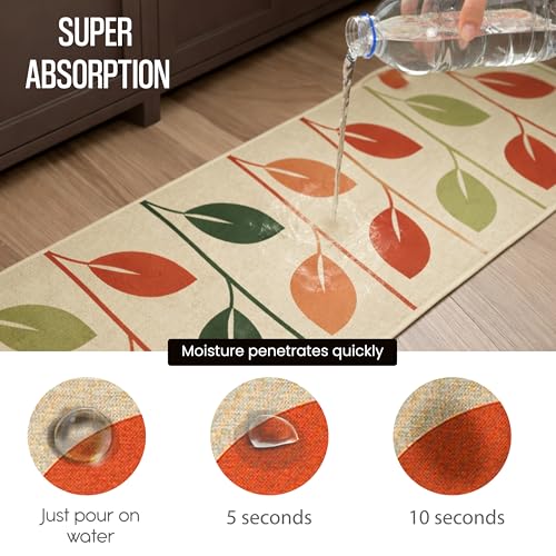 Image of Yellow Weaves- Non-Slip Kitchen Floor Mats, Water Absorbent, Rugs,Standing Jute Mats for Kitchen, Office, Sink and Laundry Room, Beige Leaf (Pack of 2)