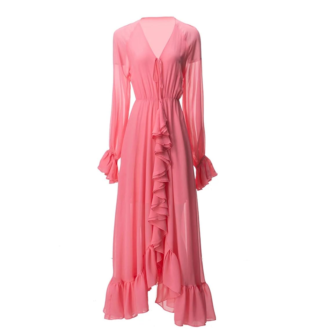 Vestido de fiesta vintage ajustado para mujer, manga farol, volantes, cintura alta, corte ajustado, vestido largo