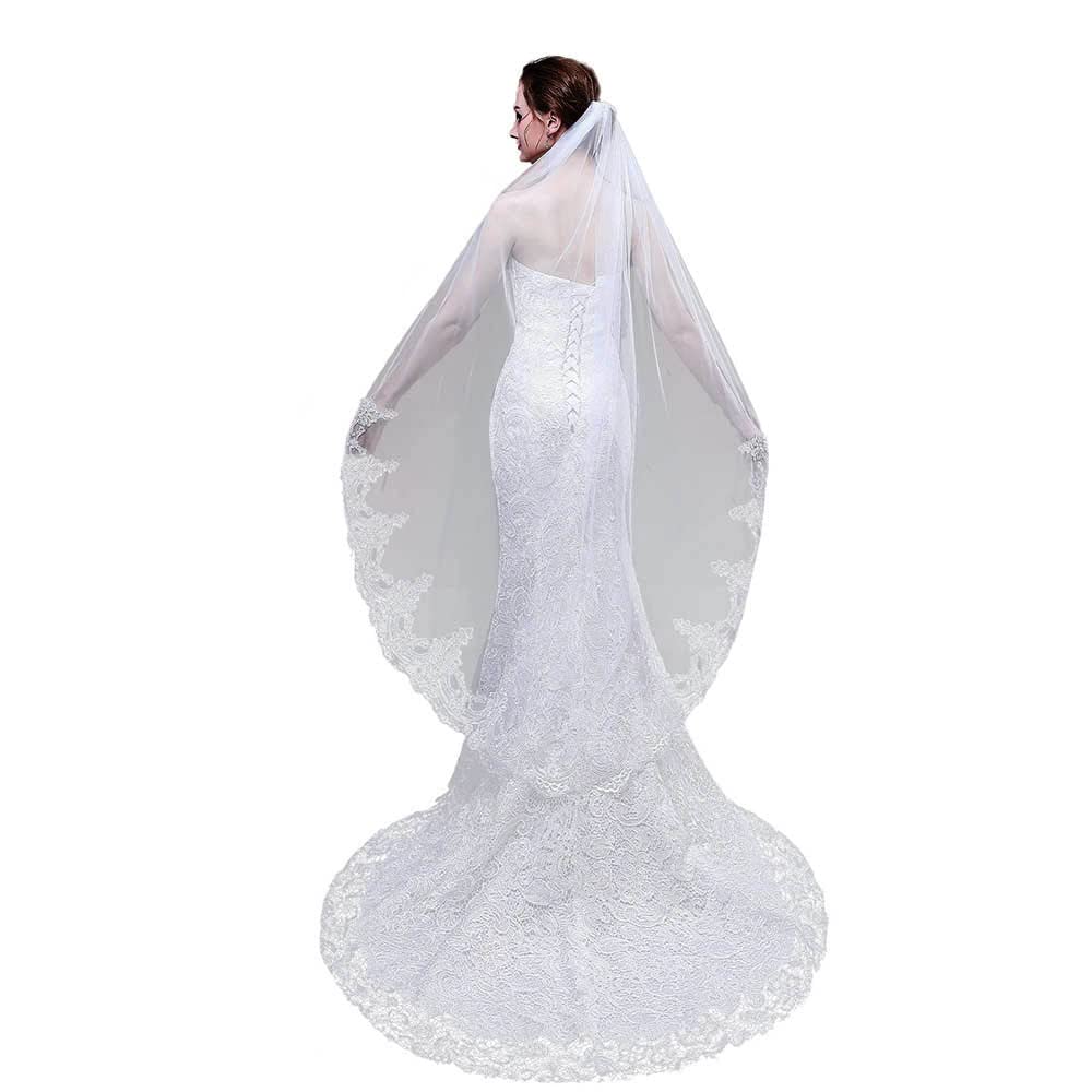 Velo de novia largo en tul beige para bodas y despedidas