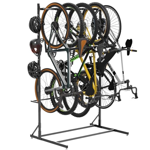 Lezbanz Freestanding Bike Storage Rack for 5 Bikes, 52' Wide Steel Vertical Bike Rack with 5 Bike...