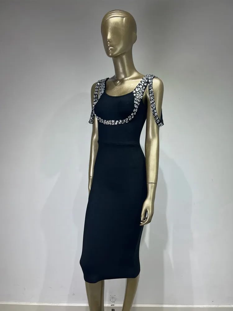 Amazon.com: LoryanLacy Women Bandage Dress Crystal Tank U Neck Bodycon Mini  Celebrity Evening Club Party Dresses Black : Clothing, Shoes & Jewelry