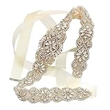 yanstar Bridal Rhinestone Wedding Belts Hand Clear Crystal 22In Length with Ivory Organza Ribbon for Bridal Gowns