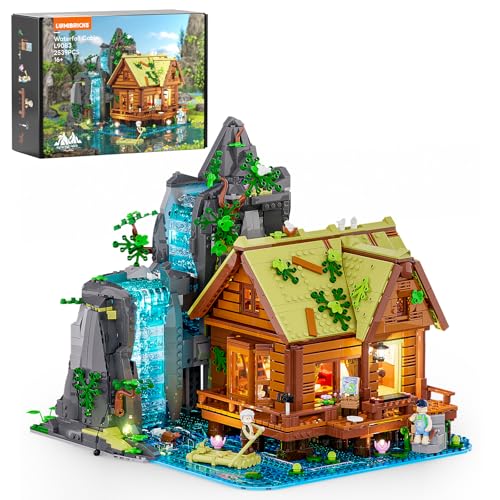 Lumibricks Cabane à la Cascade avec Lumières – 2539 Pièces Maison en Bois Rétro avec Cascade Animée et Décor Naturel, et Set de Collection pour Adultes