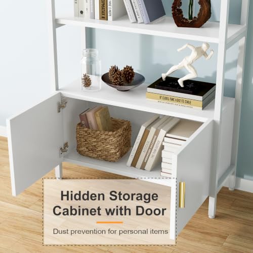 Image of Jehiatek Arched Bookshelf, Bookcase with Doors Storage, 71 Inches Tall Industrial Book Shelf with Sturdy Metal Frame, E1 Quality Boards, Freestanding Display Shelving Unit, White