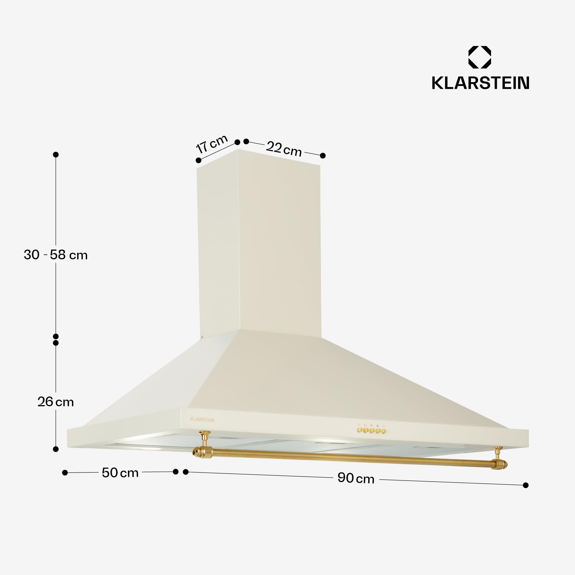 Klarstein Cappa Aspirante 90 cm, Cappa Cucina 90cm, Ventola Cappa Cucina in Acciaio Inox a Parete, 591.5m³/h, LED, Cappa Aspirante Filtrante Classe A, Cappa Aspirante Cucina con Filtro per Cappa