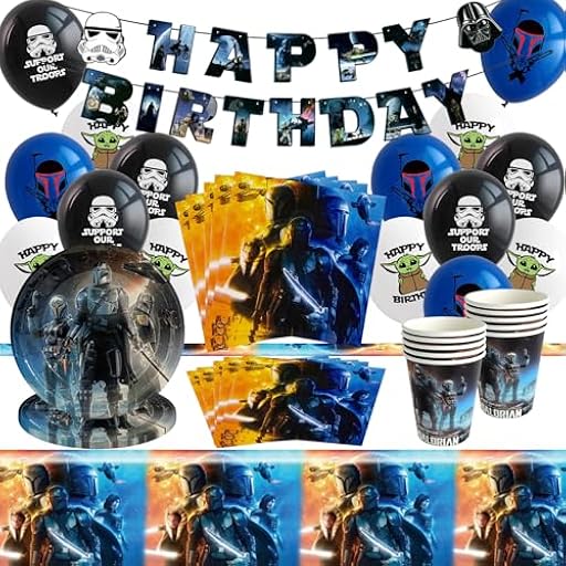 JunMallko 60 Piezas Vajilla Cumpleaños Star, Globos De Star, Decoración para Cumpleaños Infantiles de Wars, Incluyen Pancartas, Platos, Vasos, Servilletas, Manteles y Globos - 10 Porciones | Ya disponible en tu tienda friki favorita! En mundofriki.es! JunMallko 60 Piezas Vajilla Cumpleaños Star, Globos De Star, Decoración para Cumpleaños Infantiles de Wars, Incluyen Pancartas, Platos, Vasos, Servilletas, Manteles y Globos - 10 Porciones | Ya disponible en tu tienda friki favorita! En mundofriki.es!