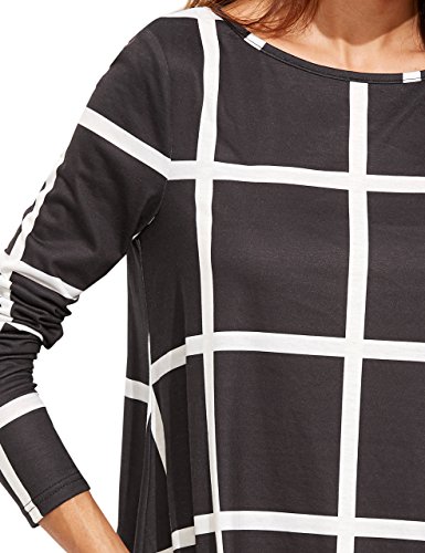 SheIn Women's Grid Check Print Long Sleeve Swing Dress Large Black