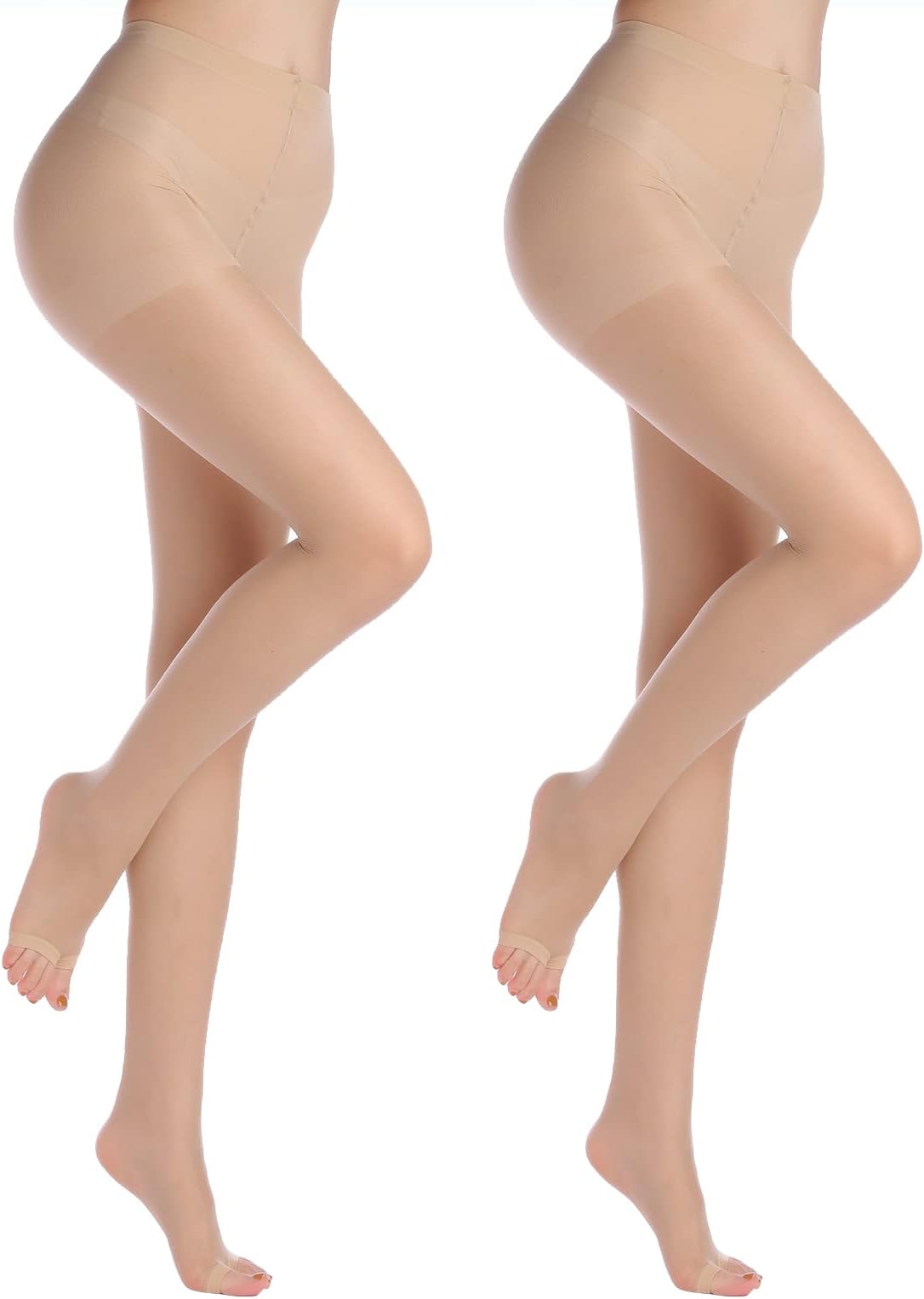 20D toeless pantyhose - 2 Pairs Control Top open toe pantyhose for women