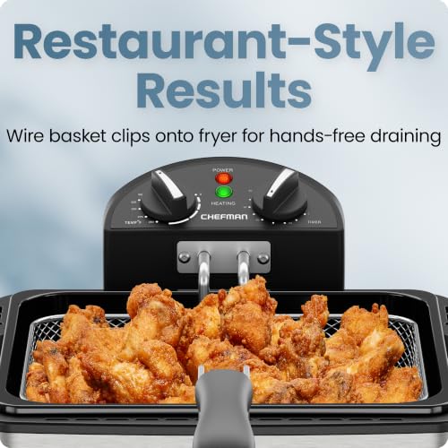 Chefman 4.5 Liter Deep Fryer w/Basket Strainer, XL Jumbo Size, Adjustable Temperature & Timer, Perfect for Fried Chicken, Shrimp, French Fries, Chips & More, Removable Oil-Container, Stainless Steel - image 4