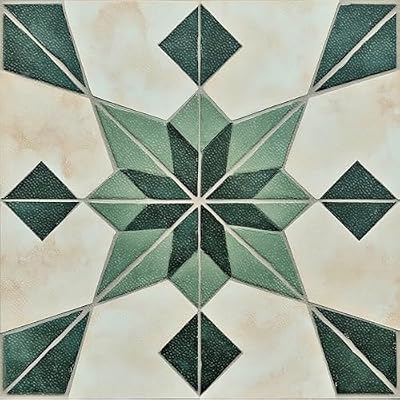 HOMETITUTE 10PCS 12x12 Inch Green Diamond Geometric Peel and Stick Floor Tiles Removable Self Adhesive Vinyl Flooring Stickers for Entryway Kitchen Porch Home Decor