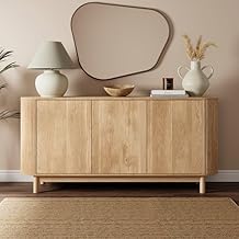 Dews Furniture Sheesham Wood 4 Door Rattan Cane Sideboard and Cabinet for Living Room Wooden Storage Cabinet Organizer (Teak Finish)