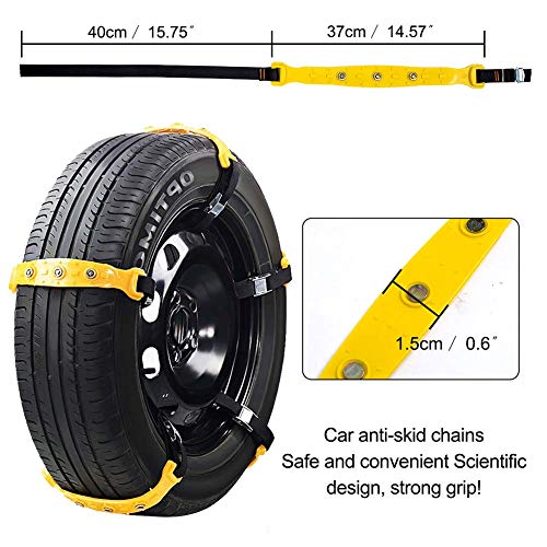 Snow Chains Anti-Skid Emergency Snow Tire Chains, Anti Slip Tire Chains, Portable Emergency Traction Snow Mud Chains Universal Adjustable 10pcs Car Security Chains for SUV and Cars (Yellow-10pcs) - Thumbnail 3