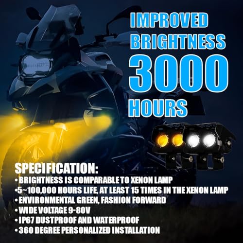 Image of 2 LED Fog Light Projectors, 40W Dual Beam (Hi /Lo), White & Yellow Light, IP67 Waterproof, Universal Fit for Car, Bike, Motorcycle and Scooter (Pack of 1)