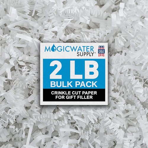 MagicWater Crinkle Cut Paper for Gift Baskets - 2LB White - Perfect for Shredded Paper Filler, Basket Filler, Gift Boxes, Bridesmaid Gifts, Halloween Stuffers & More – Ideal for All Occasions