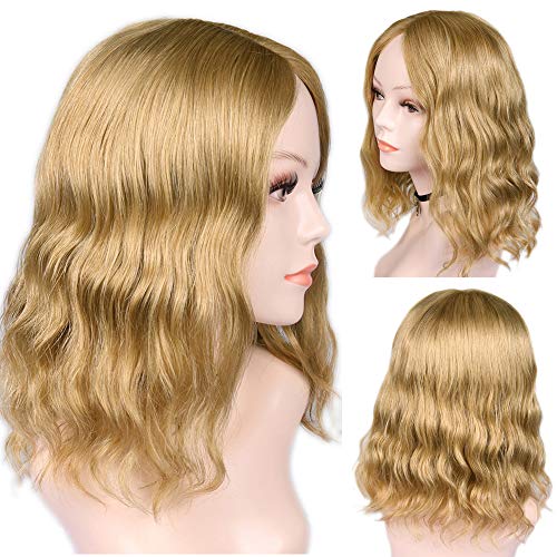 Short Bob Wavy Glueless Lace Front Wigs for Women Synthetic Hair Wigs 27# Blond Heat Resistant Fiber Middle Parting 14 inch
