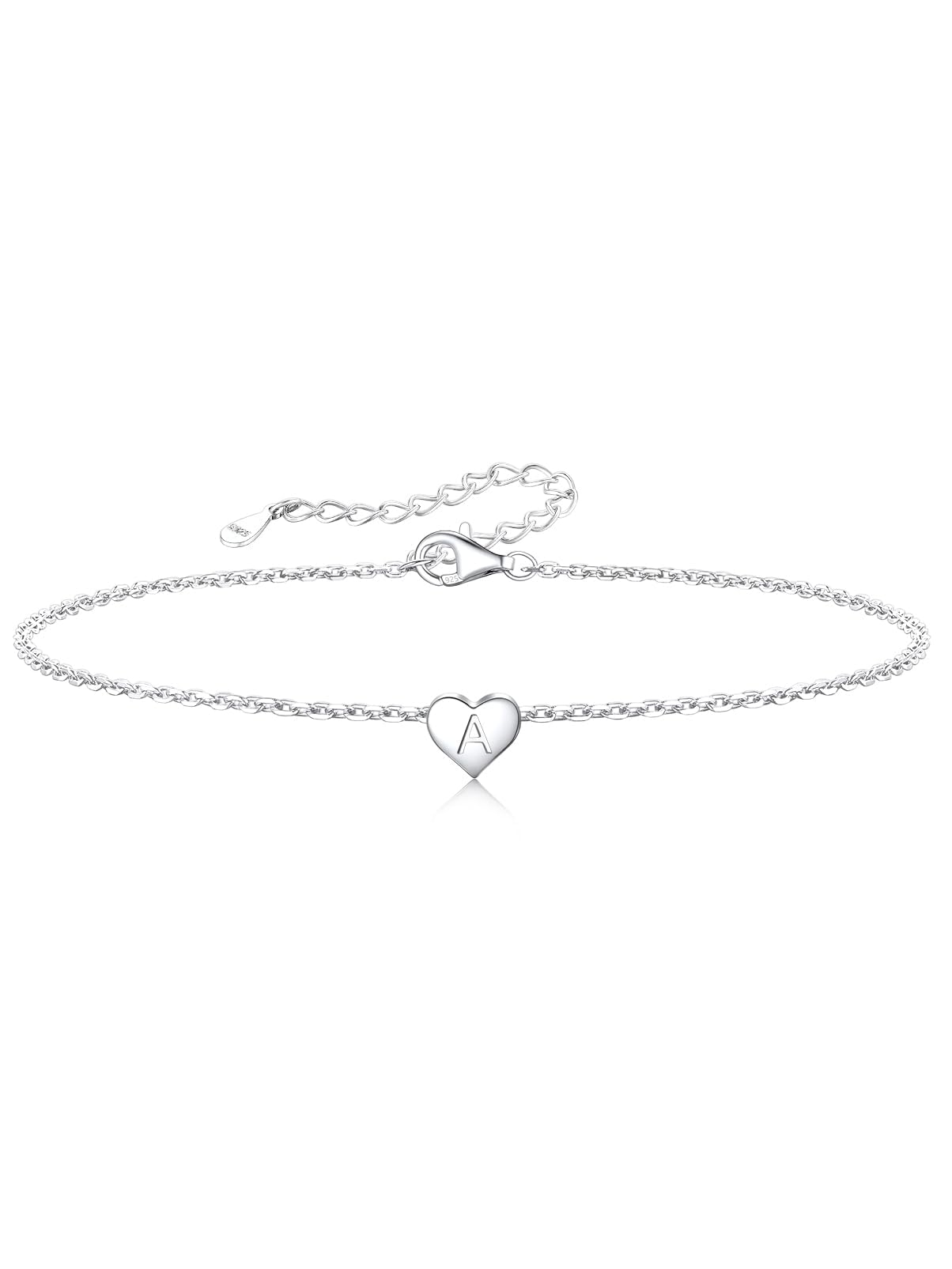 Silvora Initial Bracelet for Women Sterling Silver Heart