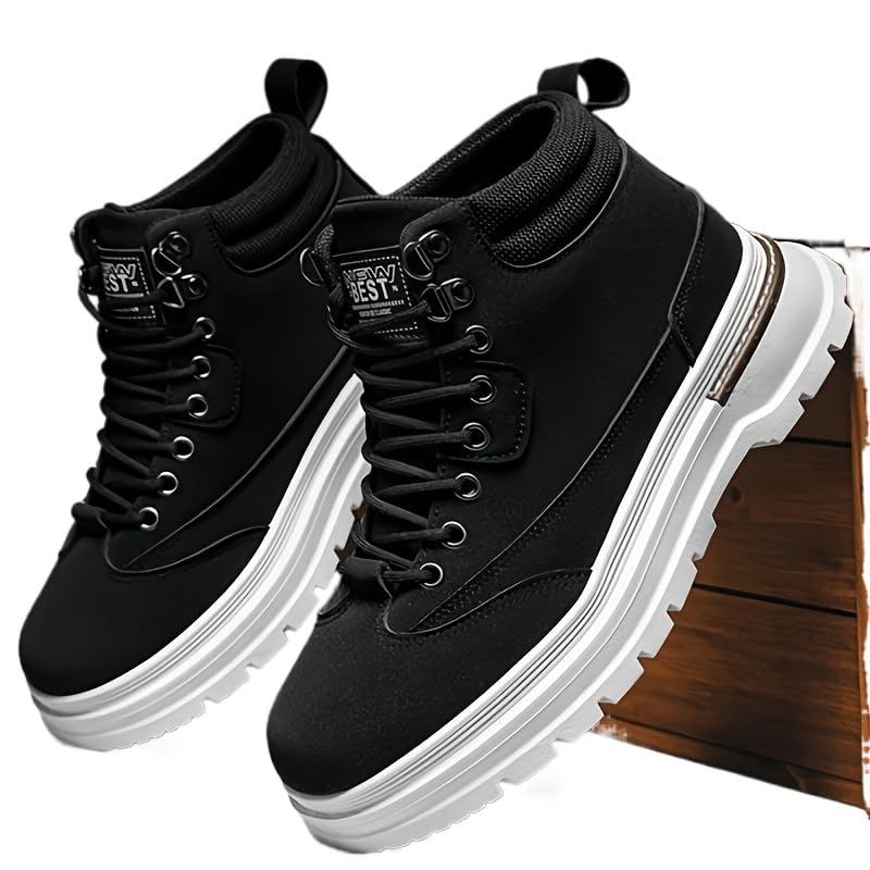 Hiking Boots Men - Round Toe Short Boot with Lace Closure, PVC Upper, Fabric Insole & Sole, Solid Color, Universal Fit for Outdoor & Daily Leisure Men's Stylish Sneakers2