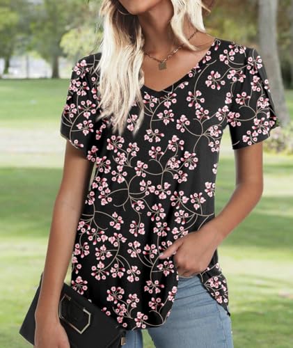 Image of CATHY 2026 Womens Tops Summer Short Sleeve V Neck Tunic T-Shirts Blouse S-4XL