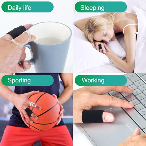 Soft Home 12 pcs Fingr Splint Kits Including 8 Pack Oval Finger Splints Clear Type and 4 Pack Finger Sleeves, Finger Splint for Arthritis, Trigger Finger,Mallet Fingers - Trigger Finger splints For Thumb, Index, Middle, Pinky or Ring Finger (5,6,7,8,9,10,